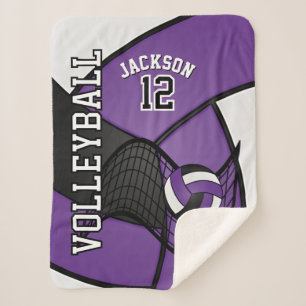 Volleyball 🏐 in Purple, Black and White Sherpa Blanket