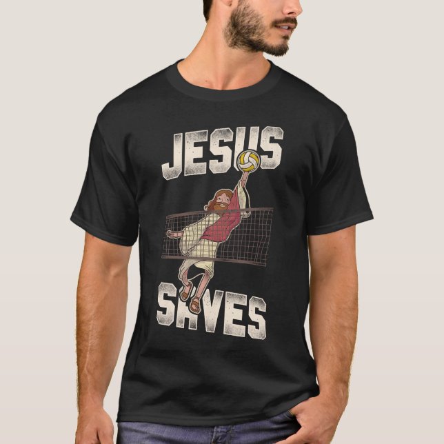 Volleyball Jesus Saves Jesus Vintage T-Shirt (Front)