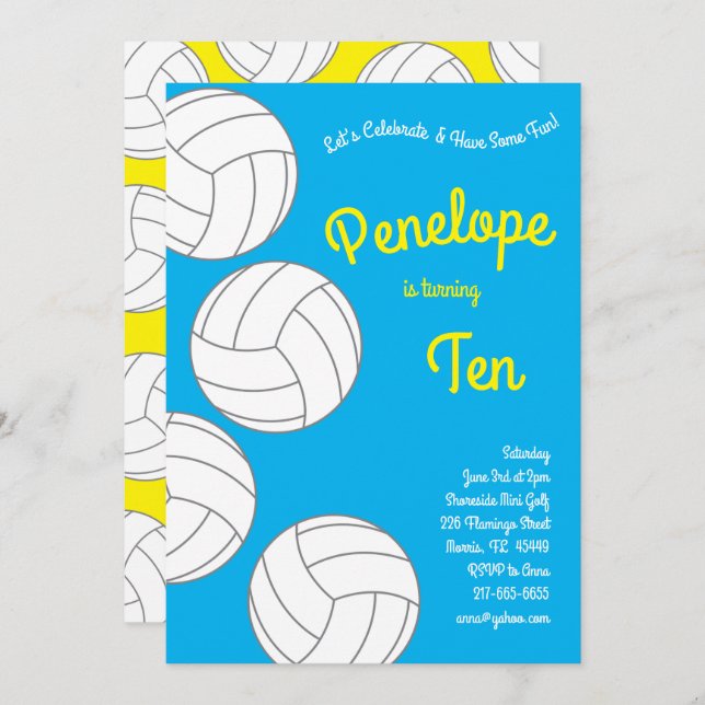 Volleyball Kids Birthday Party Sports Invitation (Front/Back)