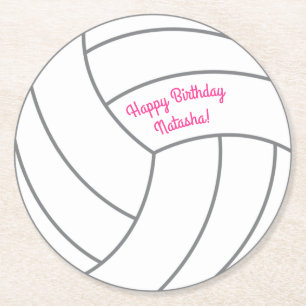Volleyball Kids Birthday Party Sports Round Paper Coaster