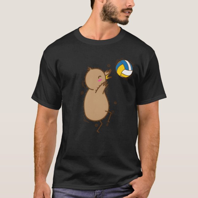 Volleyball Kiwi Bird and Fruit gift T-Shirt (Front)