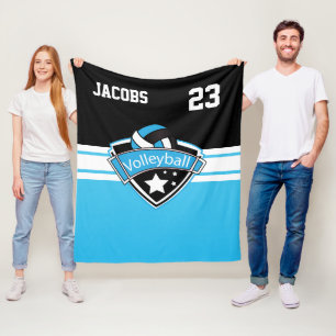 Volleyball 🏐 Logo in Baby Blue, White & Black Fleece Blanket