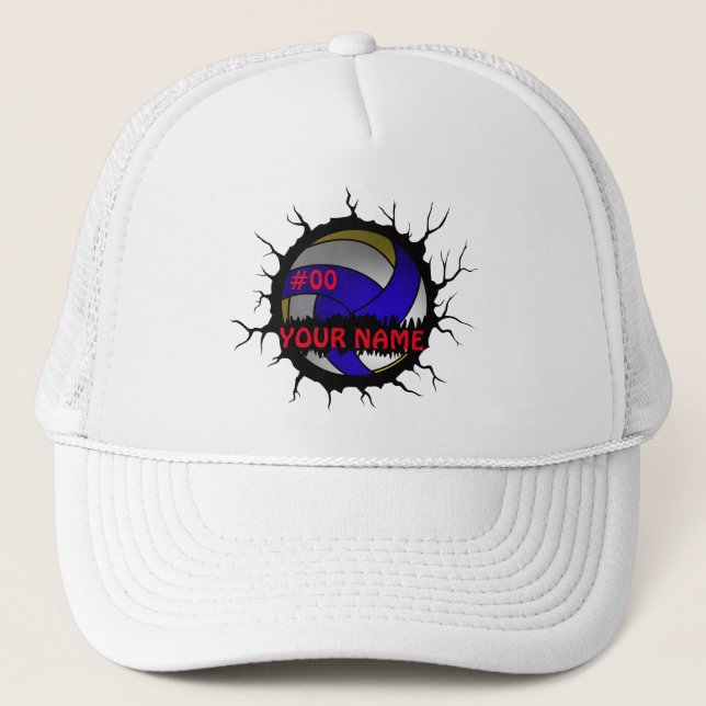 Volleyball Logo, Volleyball Custom Name Trucker Hat (Front)