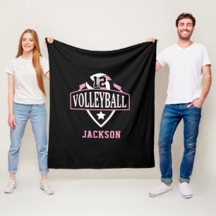 Volleyball Logo with DIY Number - Pink Fleece Blanket