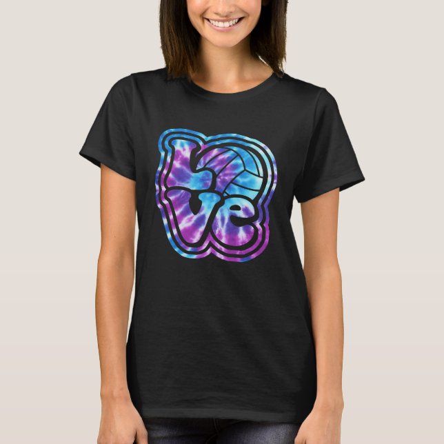 Volleyball LOVE Blue Purple Tie Dye Style Letterin T-Shirt (Front)