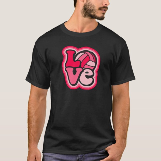 Volleyball Love for Teens & Women Pink & Red Desig T-Shirt (Front)