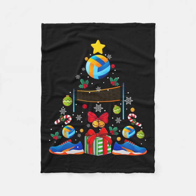 Volleyball Lover Christmas Tree Funny Sports Playe Fleece Blanket (Front)