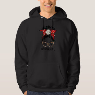 Volleyball Mamaw Life Leopard Messy Bun Mamaw Moth Hoodie