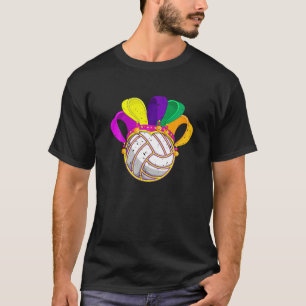 Volleyball Mardi Gras Hat Funny Festival Party Lov T-Shirt