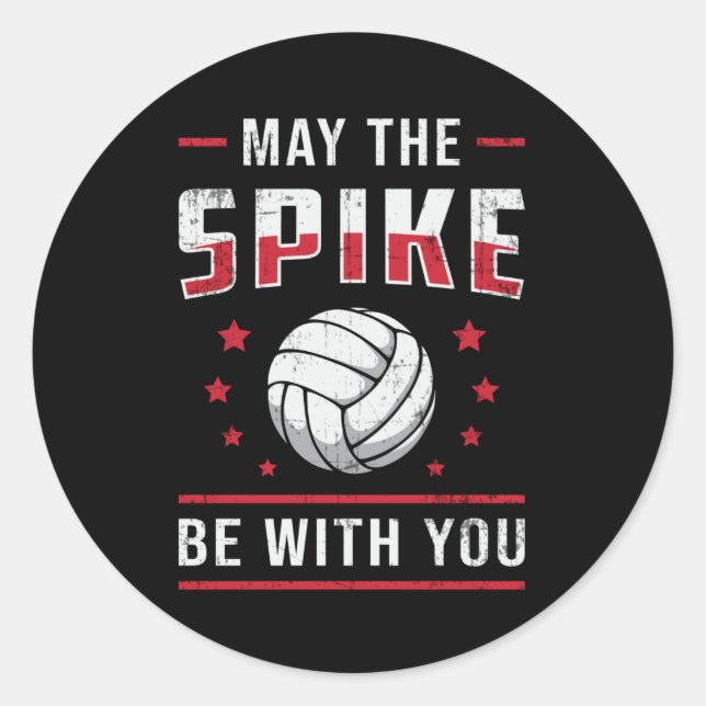 Volleyball May The Spike Be With You Retro Player Classic Round Sticker (Front)