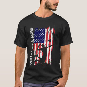 Volleyball MOM American Flag Patriotic Mum 4th Of T-Shirt