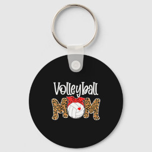 Volleyball mom leopard messy bun game day funny key ring