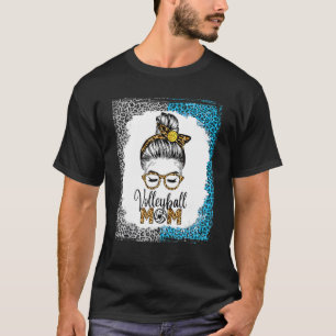 Volleyball Mom Life Messy Hair Bun Leopard Mother' T-Shirt
