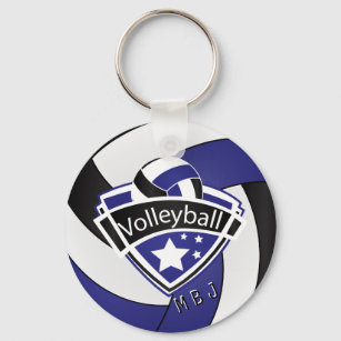 Volleyball -  Monogram  - Dark Blue, White & Black Key Ring