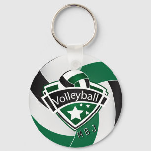 Volleyball -  Monogram  - Green, White & Black Key Ring