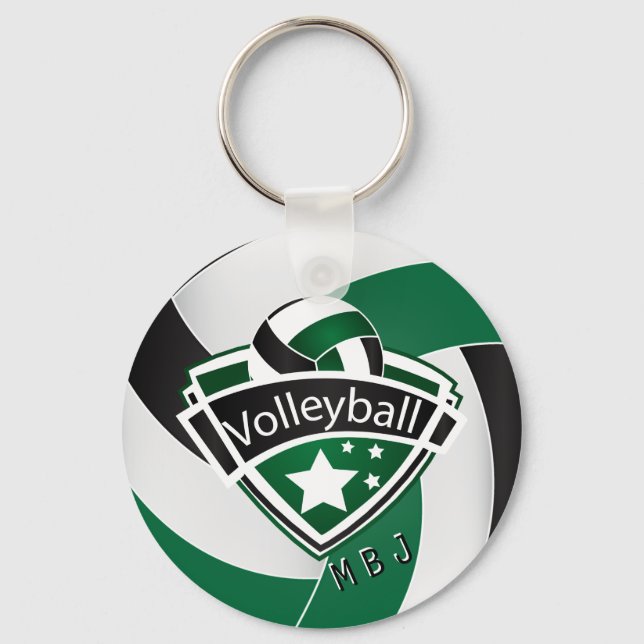 Volleyball -  Monogram  - Green, White & Black Key Ring (Front)