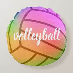 Volleyball Multicolored Monogram Round Cushion