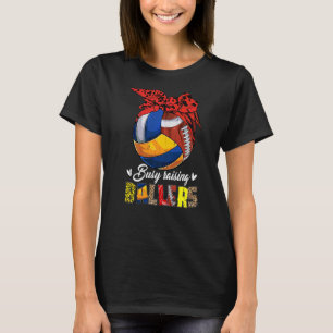 Volleyball Mum Football Mum Busy Raising Ballers F T-Shirt