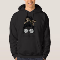 Volleyball Mum Leopard Ball Messy Hair Bun Mother'