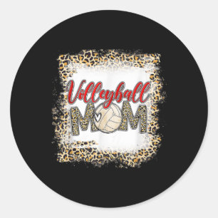 Volleyball Mum Leopard Fun Sport Ball Mum Mother's Classic Round Sticker