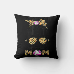 Volleyball Mum Leopard Messy Bun Ball Mum Mother's Cushion
