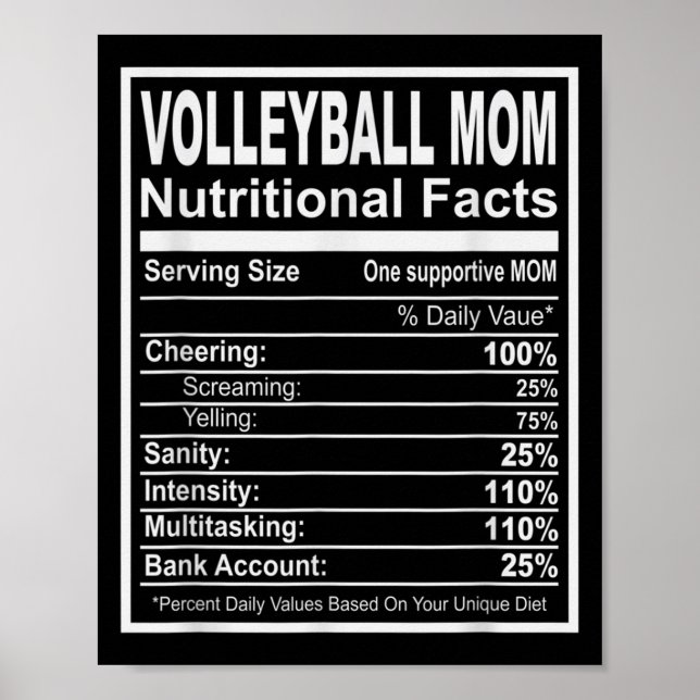 Volleyball Mum Nutritional Facts  Poster (Front)