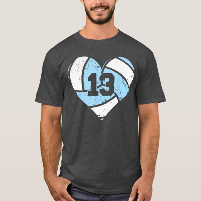 Volleyball Number 13 Jersey Funny Volleyball Heart T-Shirt (Front)