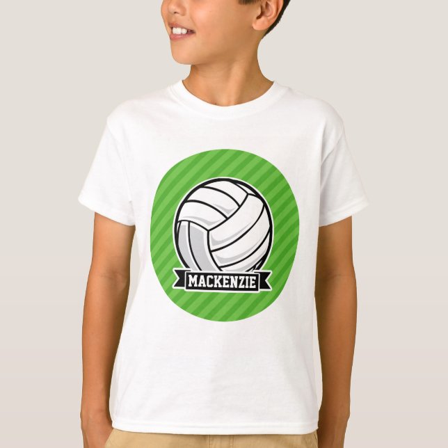 Volleyball on Green Stripes T-Shirt (Front)