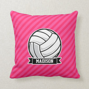 Volleyball on Neon Pink Stripes Cushion