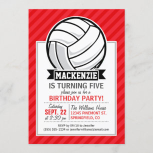 Volleyball on Red Diagonal Stripes Invitation
