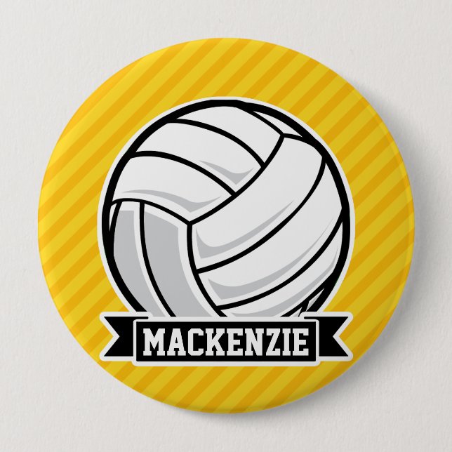 Volleyball on Yellow Stripes 10 Cm Round Badge (Front)