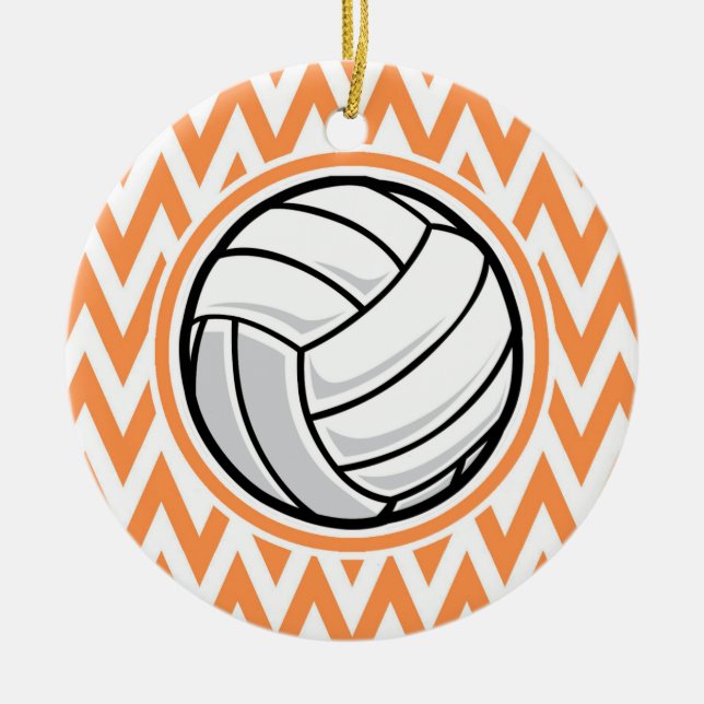 Volleyball; Orange and White Chevron Ceramic Ornament (Front)