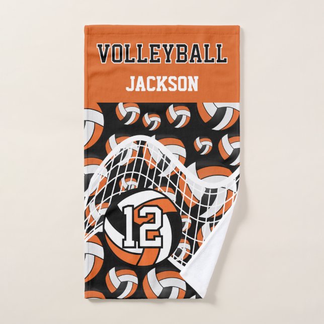Volleyball - Orange, Black and White Hand Towel (Hand Towel)