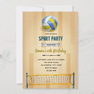 Volleyball party birthday theme invitation