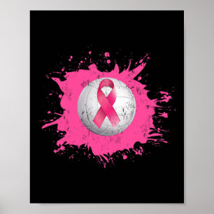 Volleyball Pink Ribbon Breast Cancer Awareness  Poster