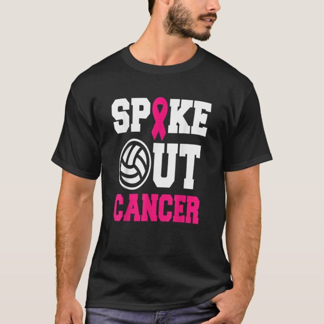 Volleyball Pink Ribbon Breast Cancer Awareness T-Shirt (Front)