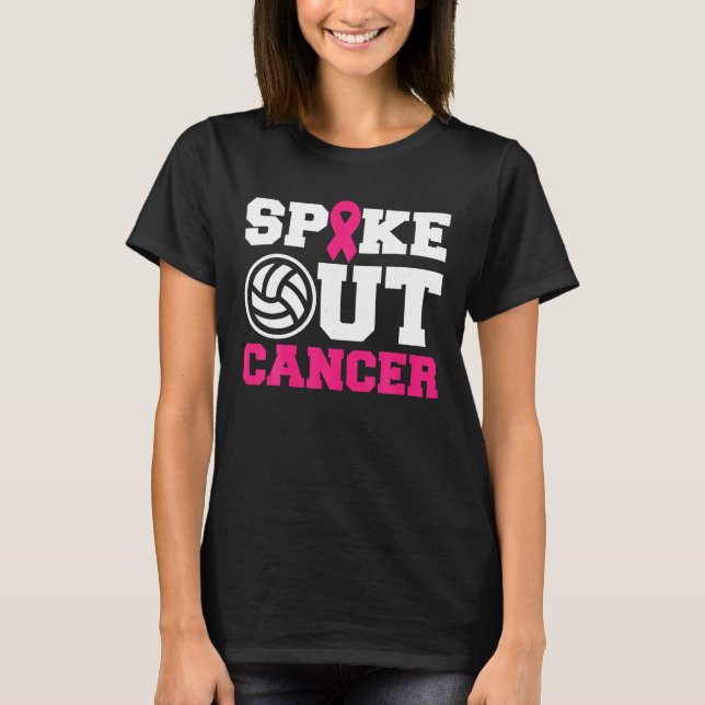 Volleyball Pink Ribbon Breast Cancer Awareness  T-Shirt (Front)