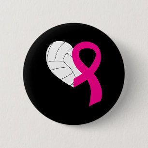 Volleyball Pink Ribbon Cool Breast Cancer Awarenes 6 Cm Round Badge