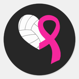 Volleyball Pink Ribbon Cool Breast Cancer Awarenes Classic Round Sticker
