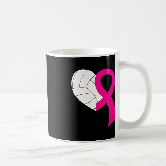 Volleyball Pink Ribbon Cool Breast Cancer Awarenes Coffee Mug (Right)