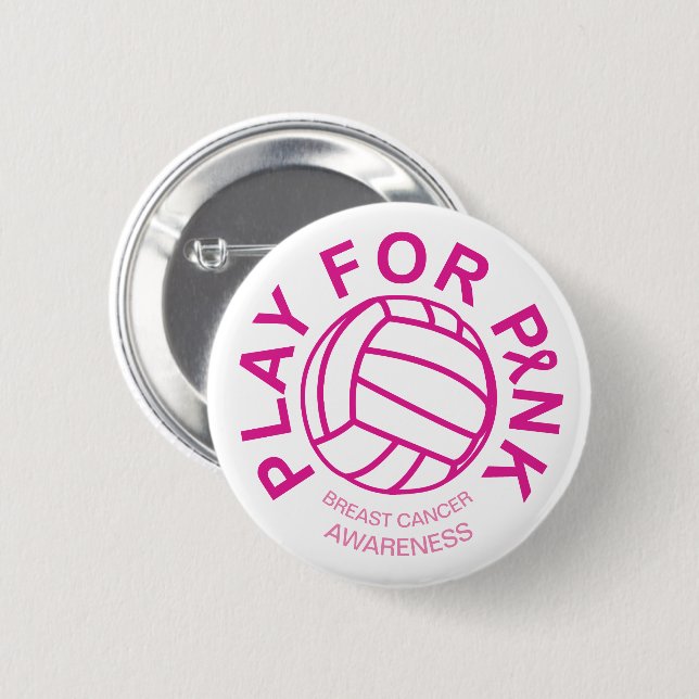 Volleyball Play for Breast Cancer Awareness Button (Front & Back)