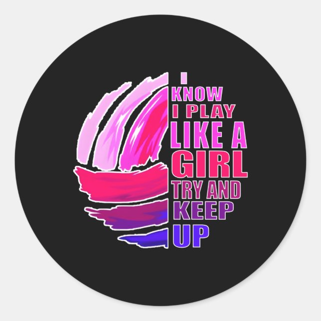Volleyball Play Like A K Purple Great For Ns Classic Round Sticker (Front)