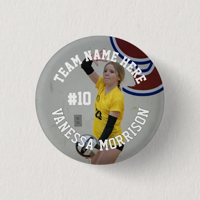 Volleyball Player Add Name Number Team and Photo 3 Cm Round Badge (Front)