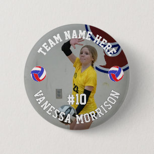Volleyball Player Add Name Number Team and Photo 6 Cm Round Badge