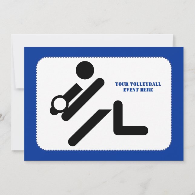 Volleyball player black, white, blue icon custom invitation (Front)