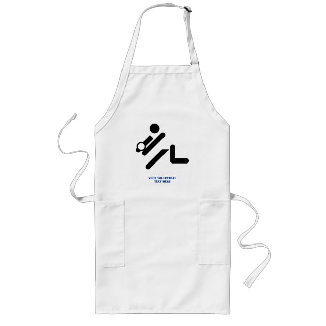 Volleyball player black, white, blue icon custom long apron (Front)