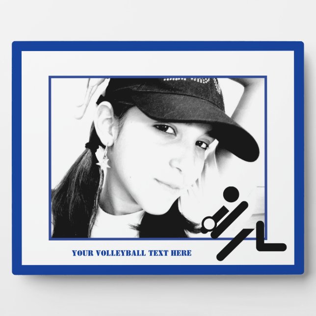 Volleyball player black, white, blue icon custom plaque (Front)