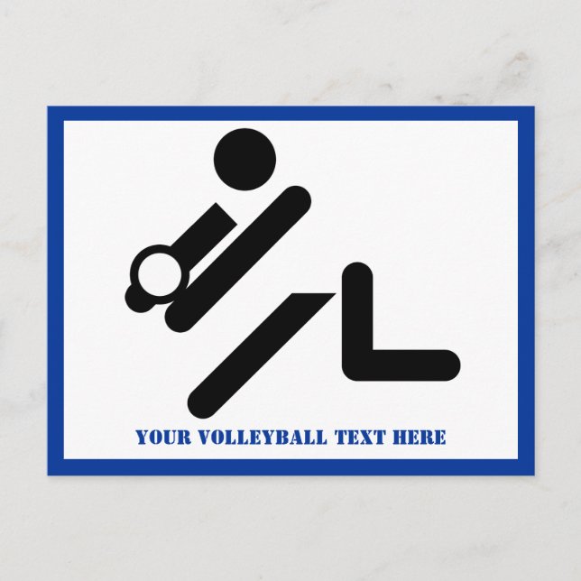 Volleyball player black, white, blue icon custom postcard (Front)