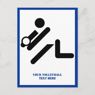 Volleyball player black, white, blue icon custom postcard