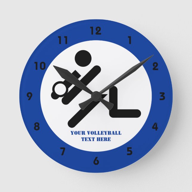 Volleyball player black, white, blue icon custom round clock (Front)